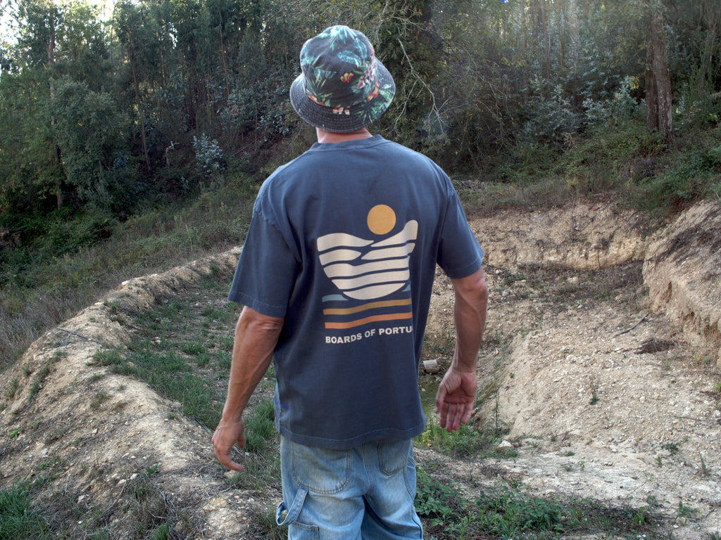 Blue Vintage Wash Cotton T-Shirt And Boards of Portugal print on the back.