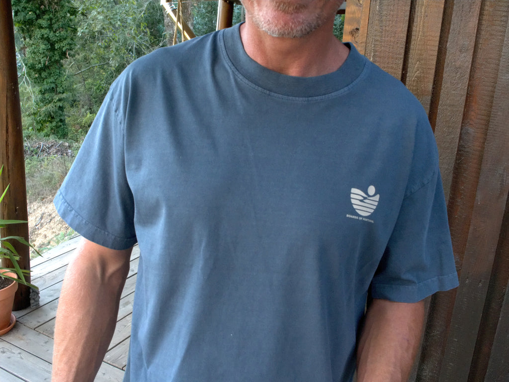 Blue Vintage Wash Cotton T-Shirt And Boards of Portugal print on the back.
